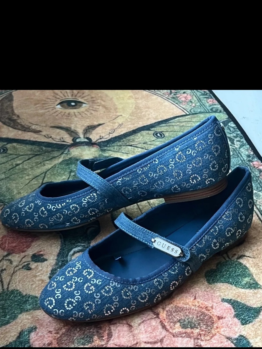 Guess Denim Logo Mary Jane Flats in Blue